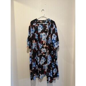 Liz Claiborne Floral Open Front Cardigan Bell Sleeve Multicolor Plus Size 2X-3X